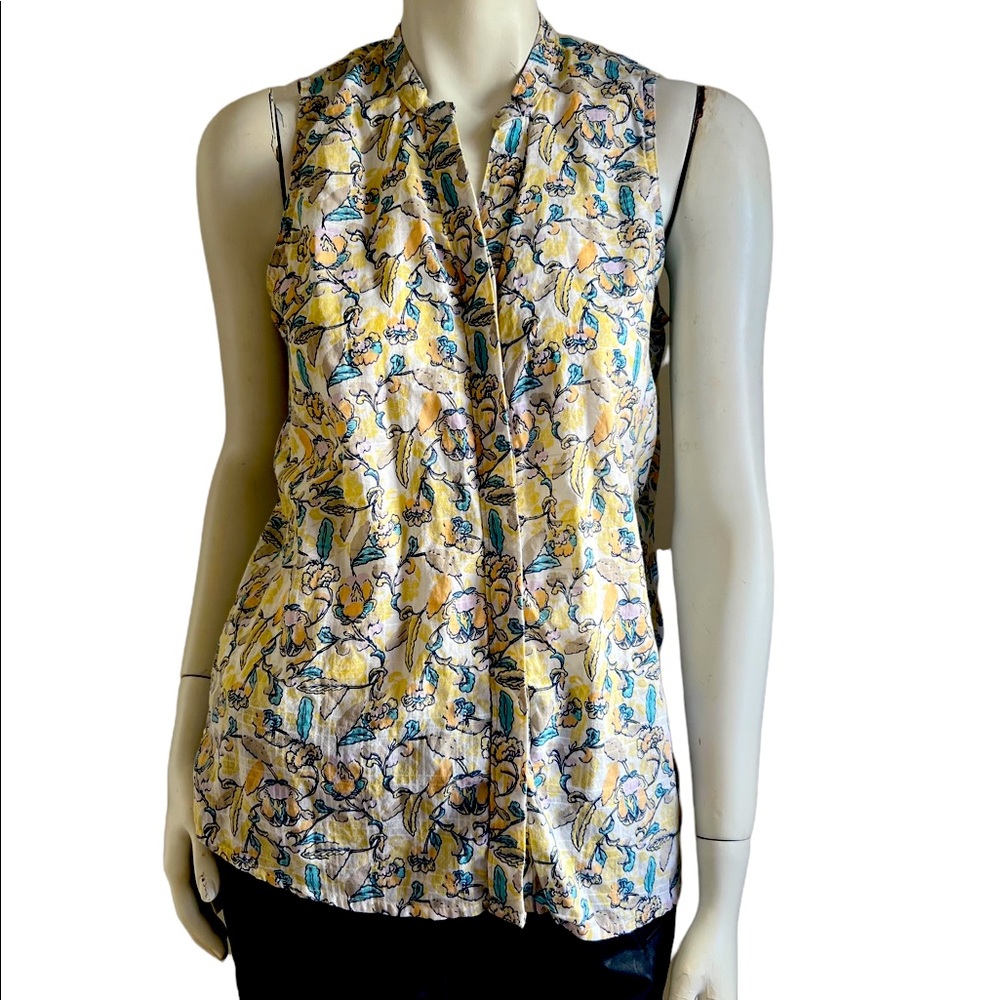 {Woolrich} Sleeveless  Floral  v-neck Button-Down Shirt Size Small